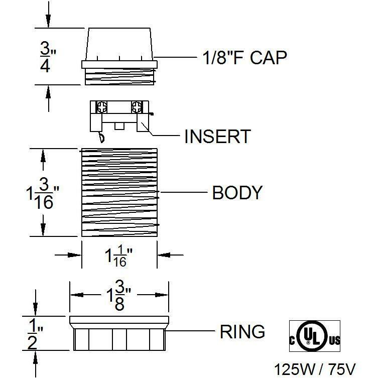WHITE CANDELABRA BASE PHENOLIC SOCKET WITH THREADED OUTER SHELL AND RING SO300WG