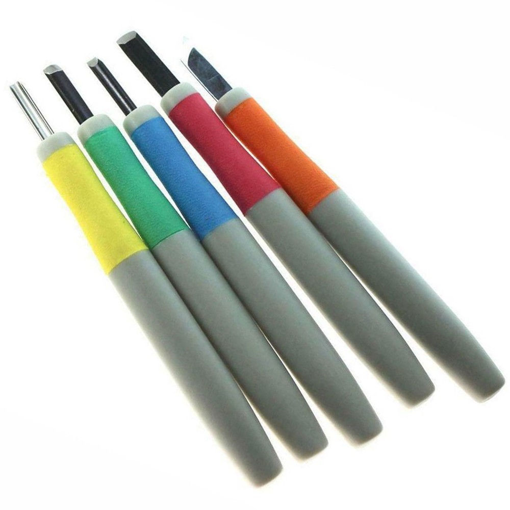 Michihamono 5pcs Color Coded Basic Wood Carving Tool Kit U V Gouge Skewed Chisel