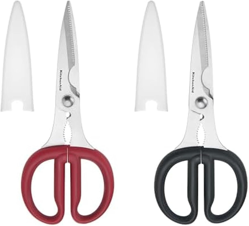 KitchenAid Multipurpose Kitchen Shears 2-Pack Set w/ Covers Nutcracker Black Red