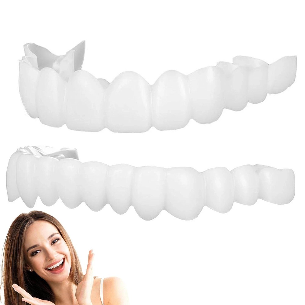 Professional Snap-On Denture Set - Upper & Lower False Teeth with Veneer Covers