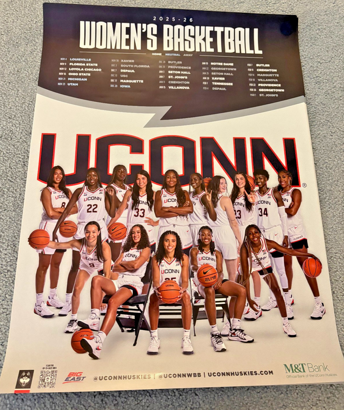 2025-26 UNIVERSITY OF CONNECTICUT UCONN HUSKIES WOMENS SCHEDULE TEAM POSTER