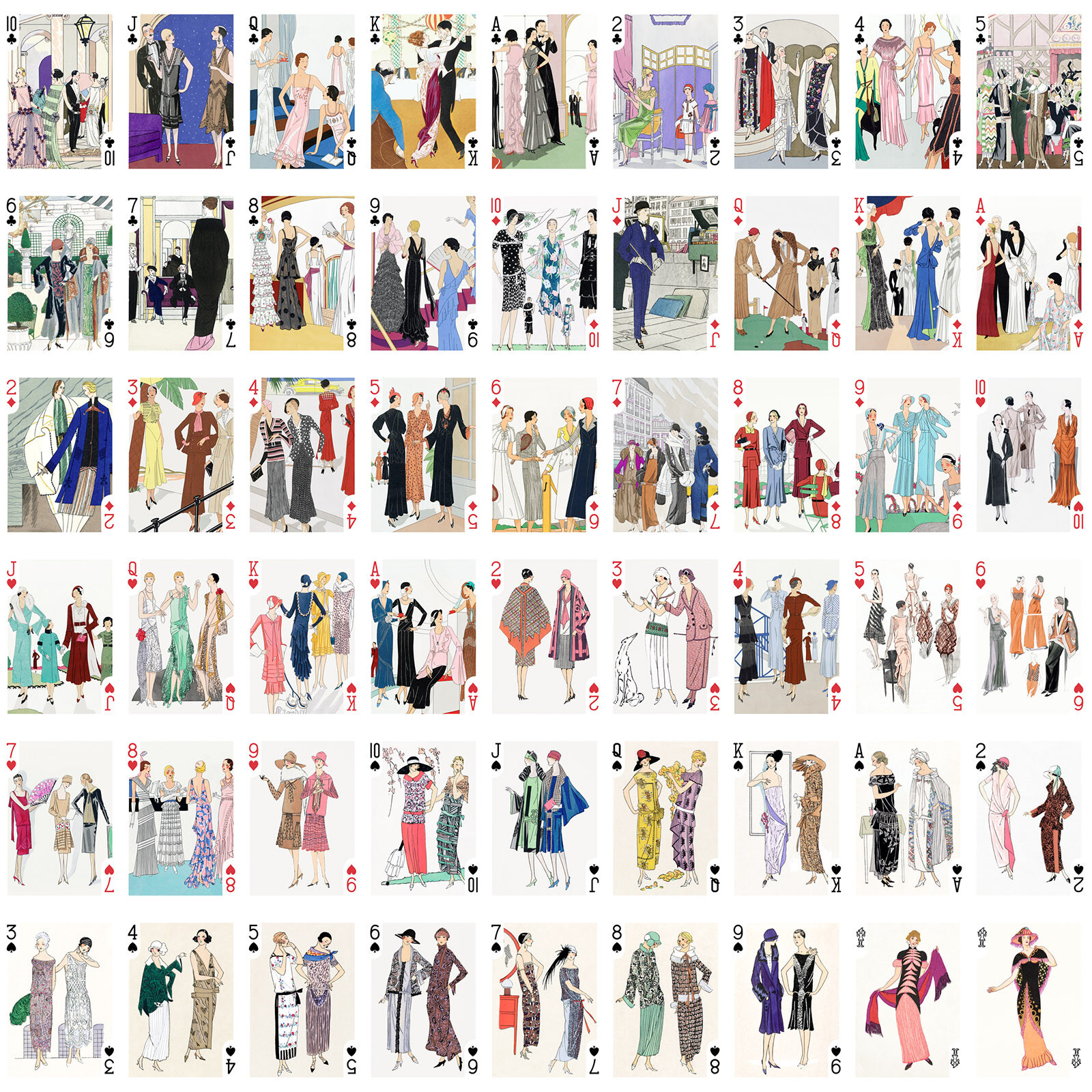 Playing Cards (Poker Deck 54 Cards) ART DECO FASHION Vintage Clothing Art 129