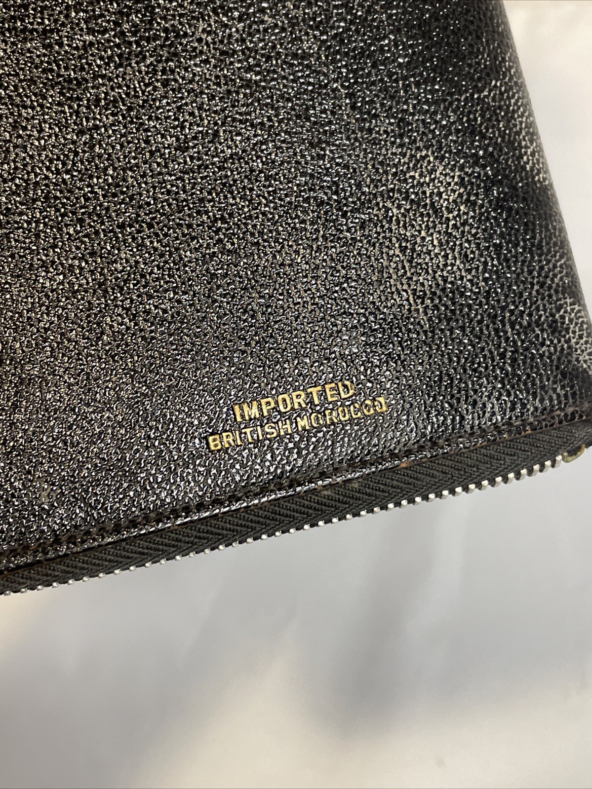 WW2 War Service Record Leather Wallet Diary Document Holder Black Zipper Vtg