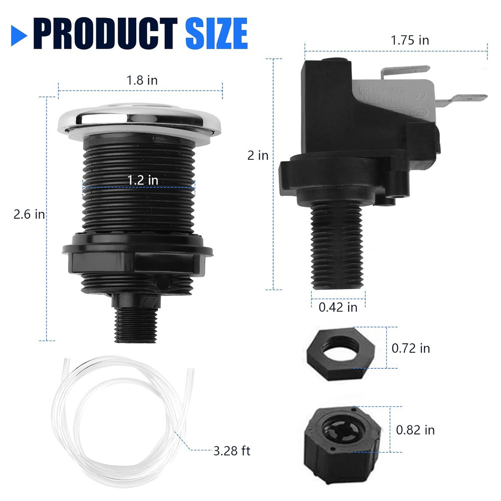 16A on off Push Button Switch Jetted Whirlpool Jet for Bath Tub Spa Garbage (Bla