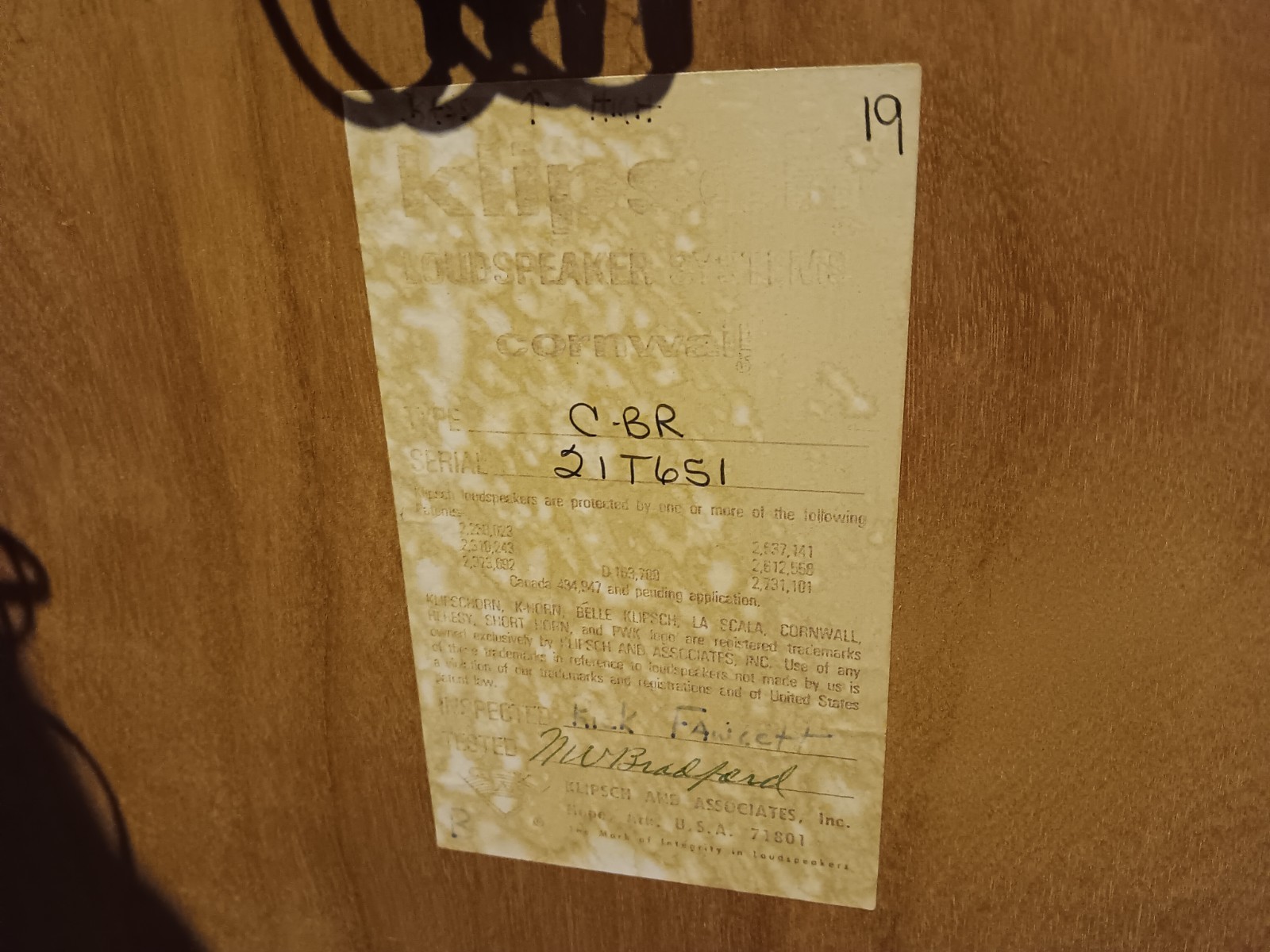 VTG RARE 2 Klipsch Cornwall C-BR 1980 Speakers