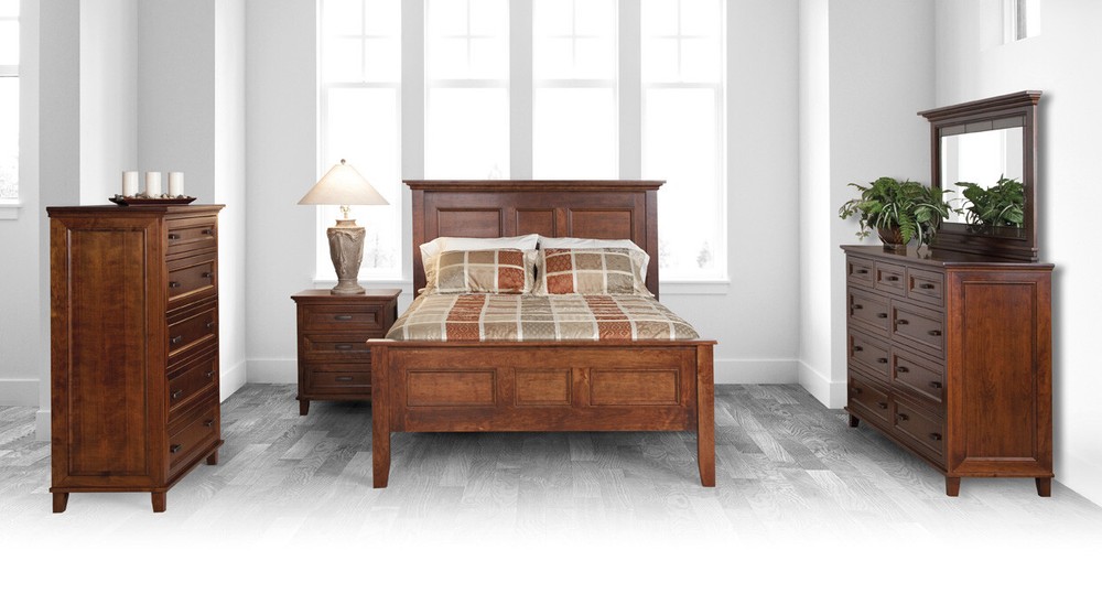 Luxury Amish 5-Pc Modern Solid Wood Bedroom Set Queen King Panel Bed