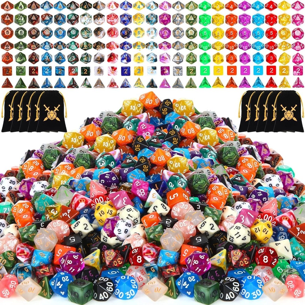 Bulk 700-Piece DND Polyhedral Dice Sets - Includes 10 Drawstring Bags!=