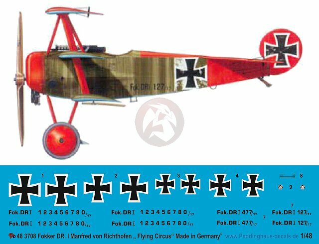 Peddinghaus 1/48 Fokker Dr.I Markings Manfred von Richthofen Jasta 11/JG I 3708