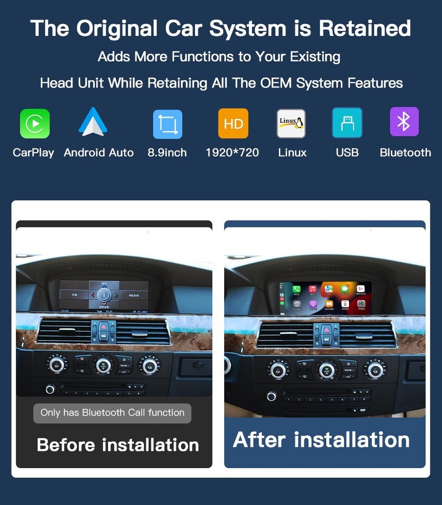 Android Auto/Wireless CarPlay For BMW 3/5er E60 E61 E62 E63 E64 E90 E91 E92 E93
