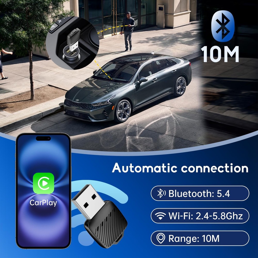 Android Auto & Wireless CarPlay Adapter with Type-C Transfer, 2-in-1 Mini Don...