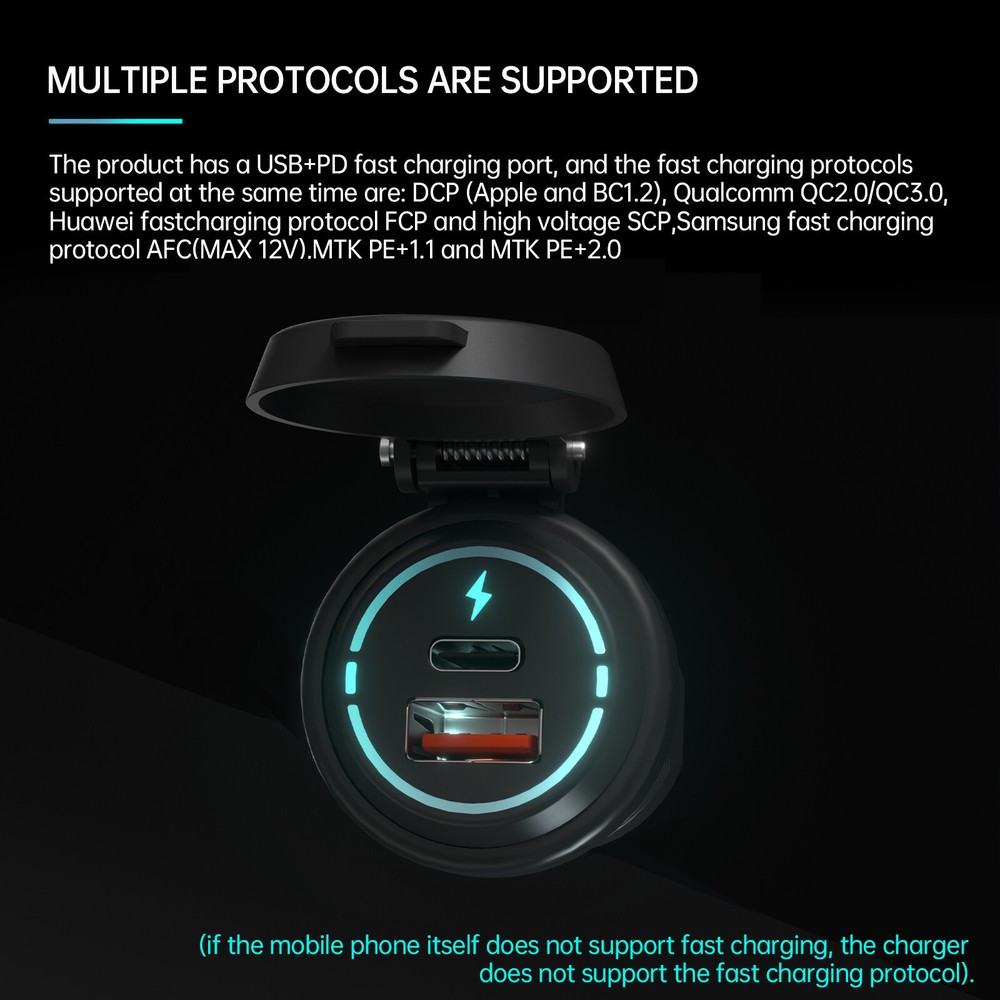 Motorcycle Charger Cigarette Lighter Socket 2 USB Type-C Charging Power Outlet