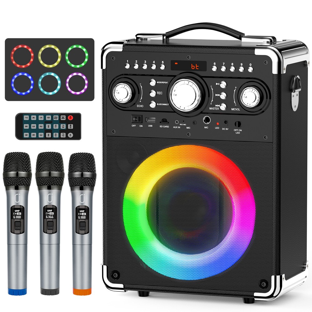 Home Karaoke Machine BT 5.0 +3 Wireless Microphone with Dynamic Lights +Remote