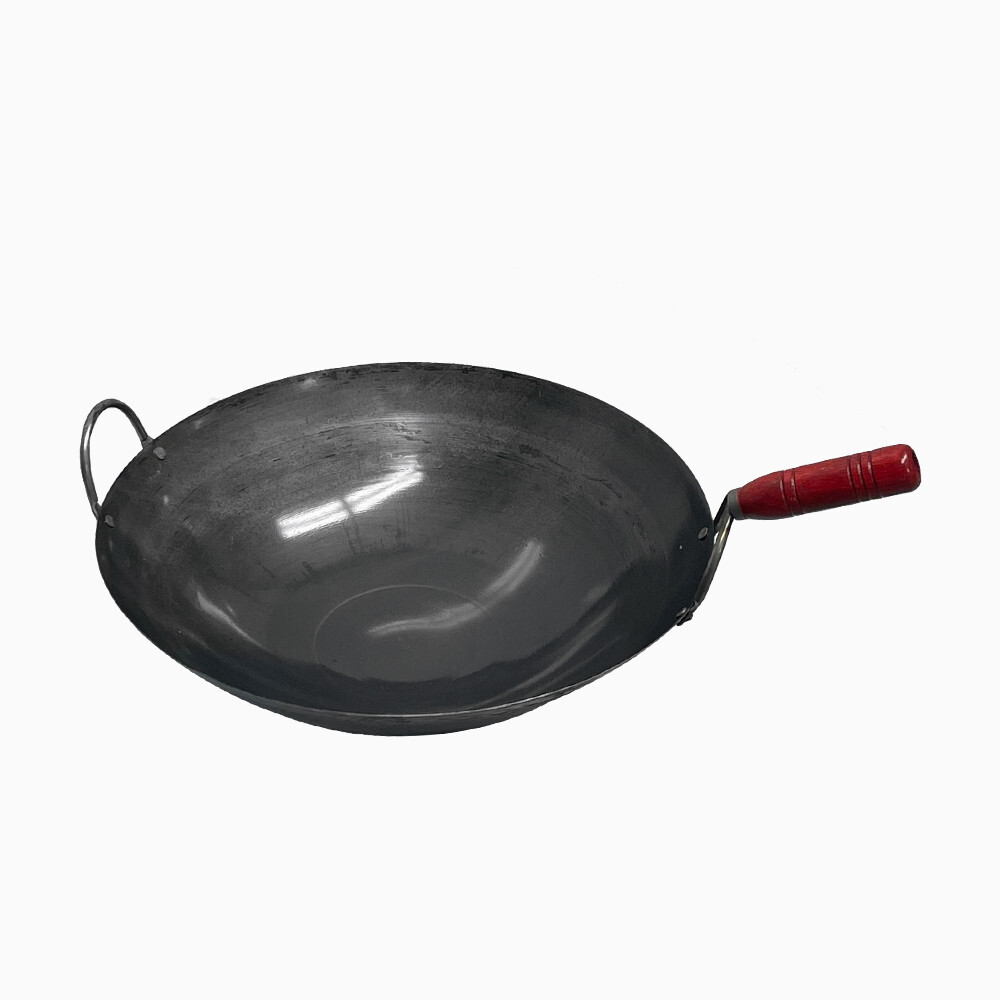 16'' Carbon Steel Wok W/ Handle Pan Gourmet Chinese Traditional Wok Cookware