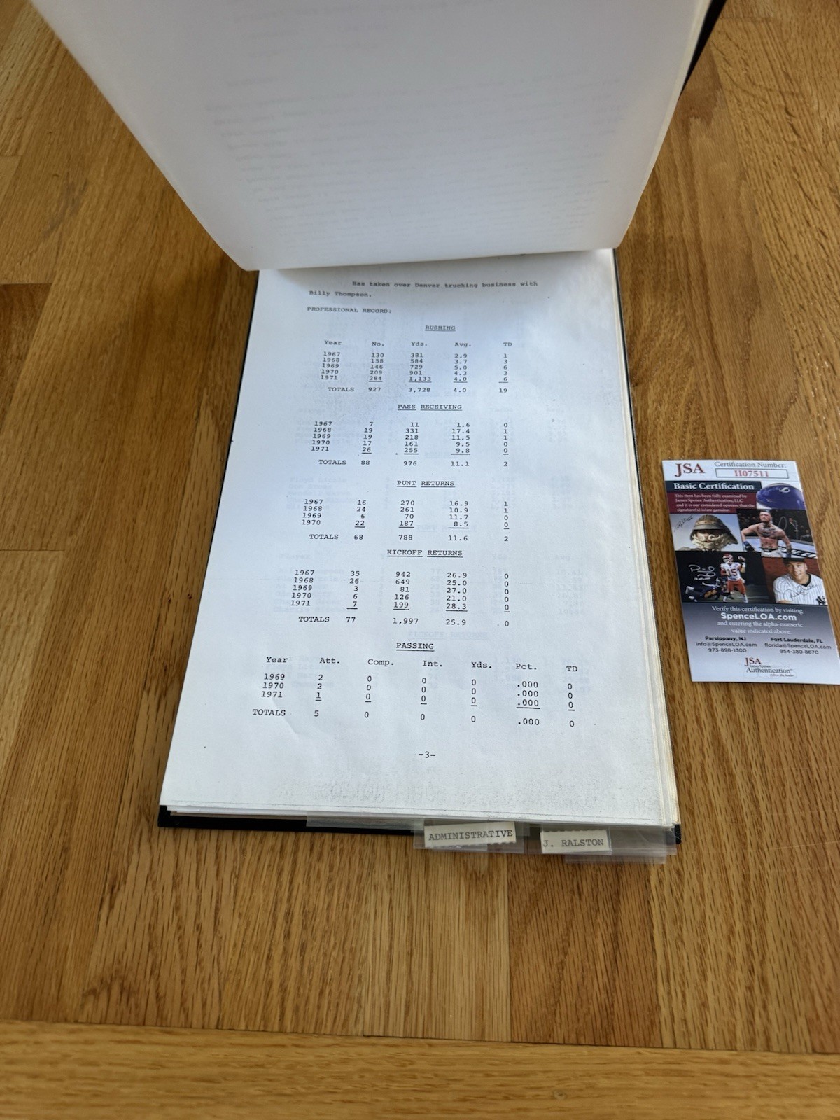 PERSONALLY OWNED FLOYD LITTLE Signed Contract Negotiations Binder Broncos NFL