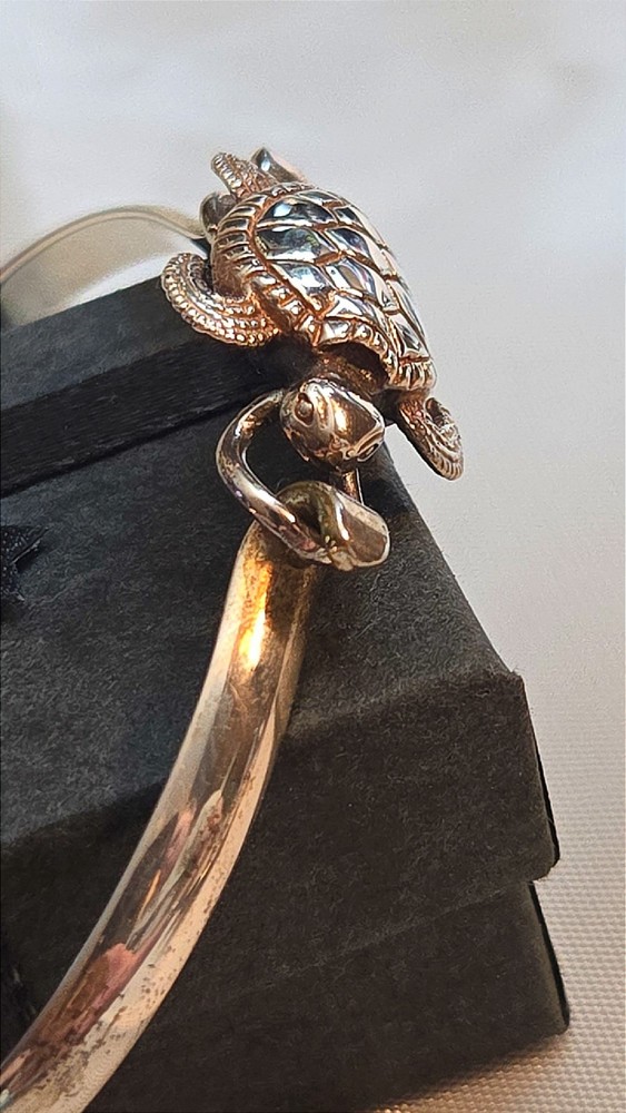 Sterling Silver Turtle Bangle Bracelet Hawaii USA Made Signed