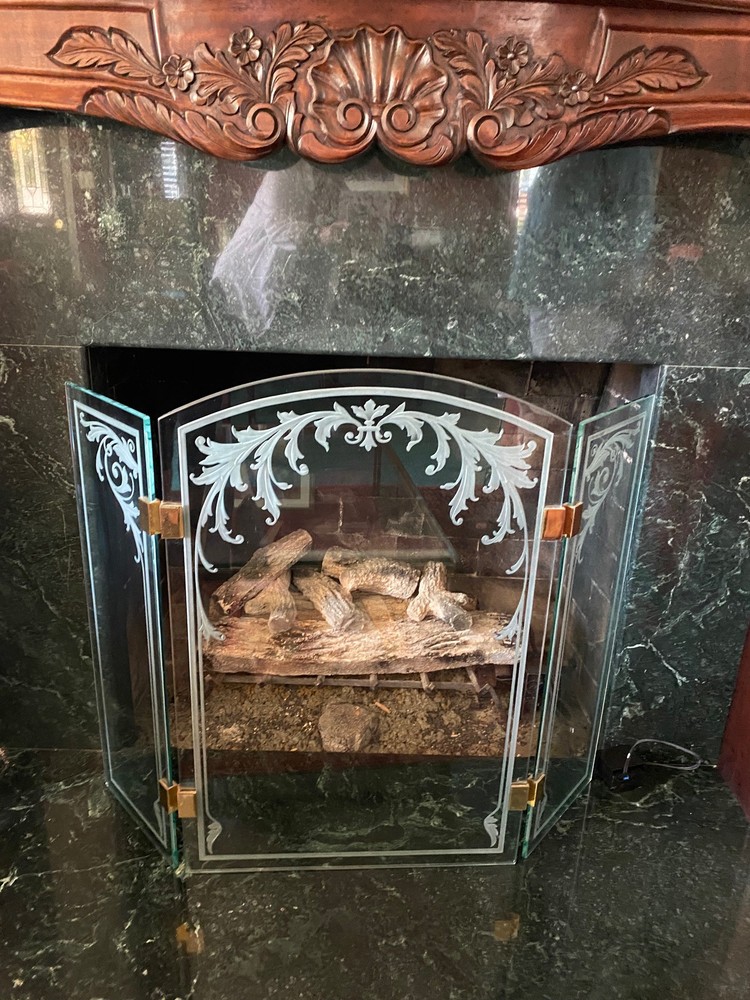 1970’s Etched Glass Fireplace 3 Panel Fireplace Screen
