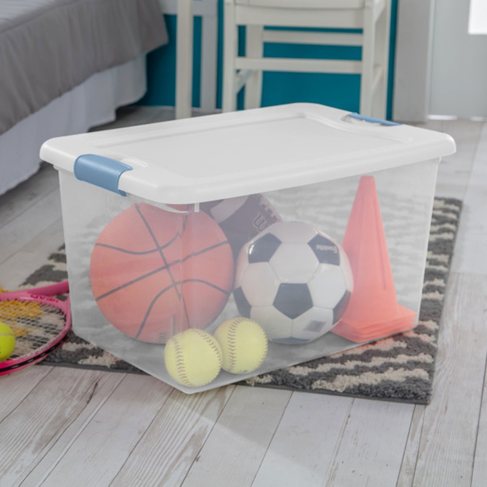 Sterilite 64 Qt Clear Plastic Stackable Storage Bin w/ White Latch Lid, 12 Pack