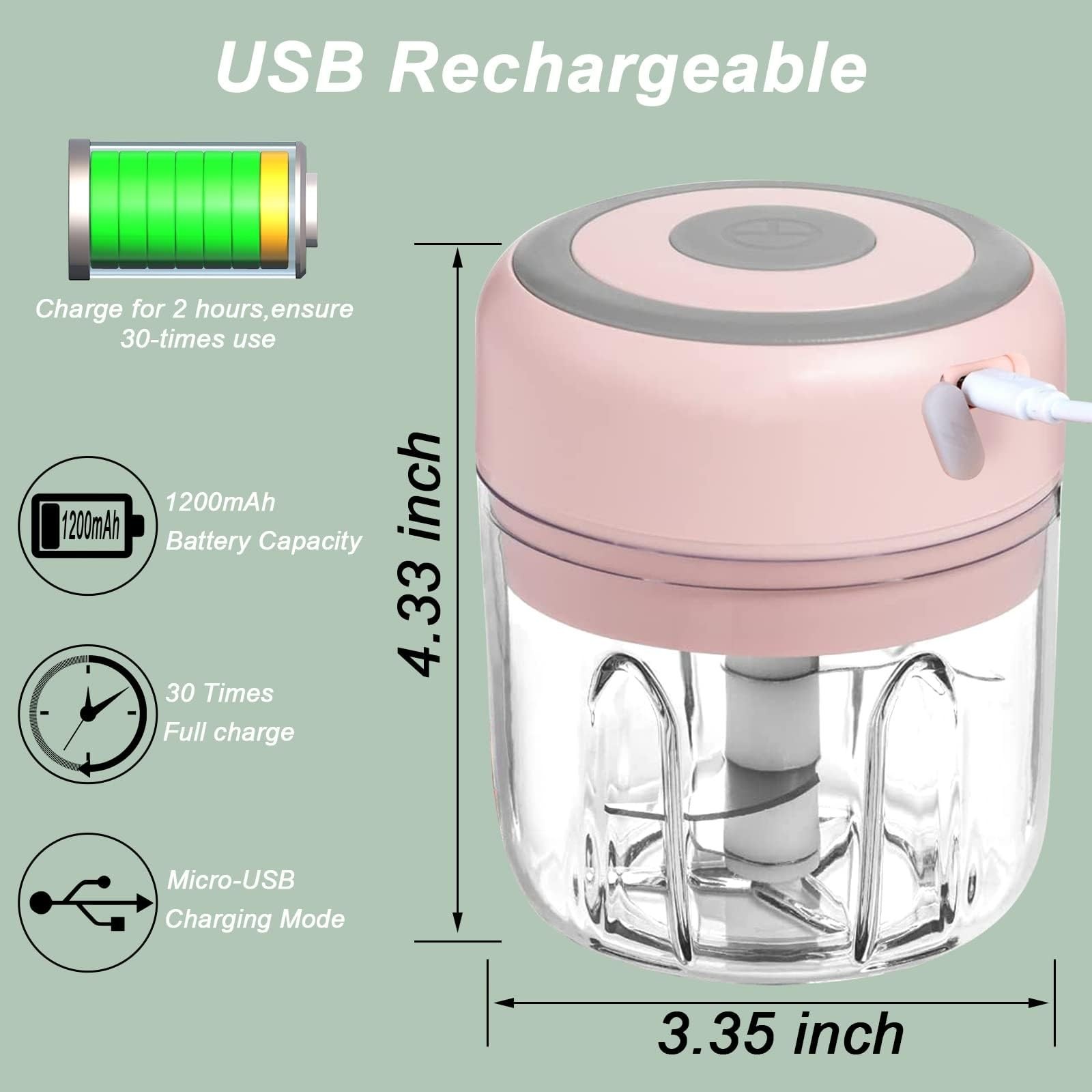 Electric Mini Garlic Chopper, 250ML USB Food Chopper Mincer, Vegetable Onion ...