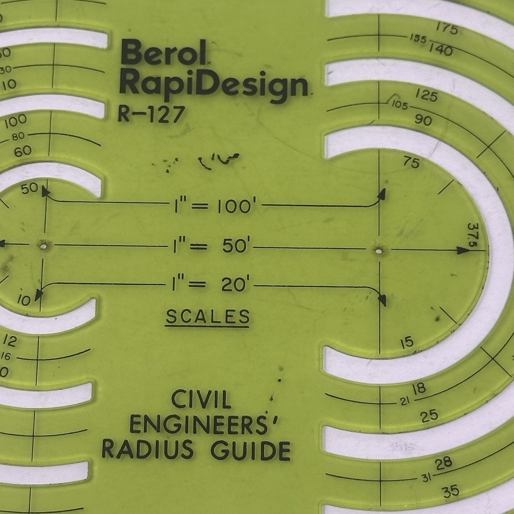 Rapidesign R-127 Civil Engineers Radius Guide Template Drafting Tool VG