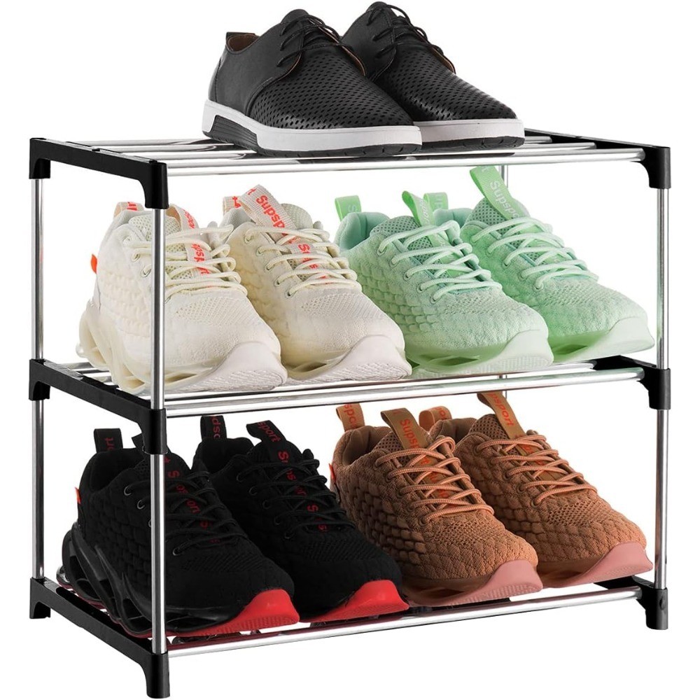 3-Tier Stackable Small Shoe Rack, Lightweight Shoe Shelf Storage Organizer for