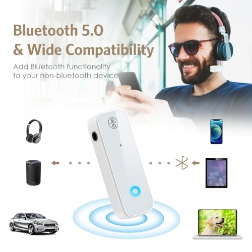 Bluetooth Aux Adapter for Car, 2 in 1 Wireless Transmitter Receiver for White