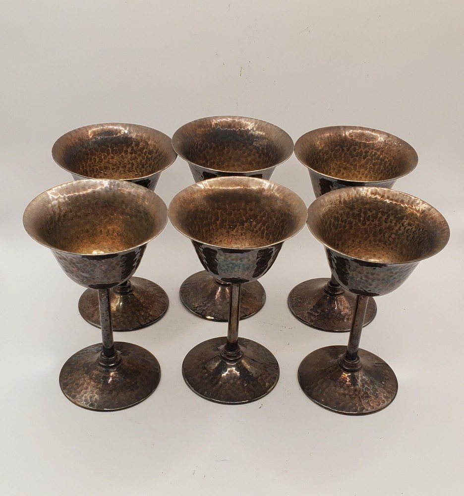 Bernad Rice's Sons 1920 - Apollo EPNS Hammered Silver Plate Cocktail Cups Set 6