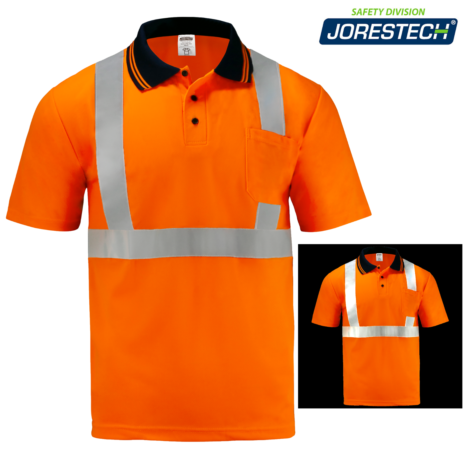 5 Pack Hi-Vis Orange Safety Workwear Polo Shirts Reflective Tape