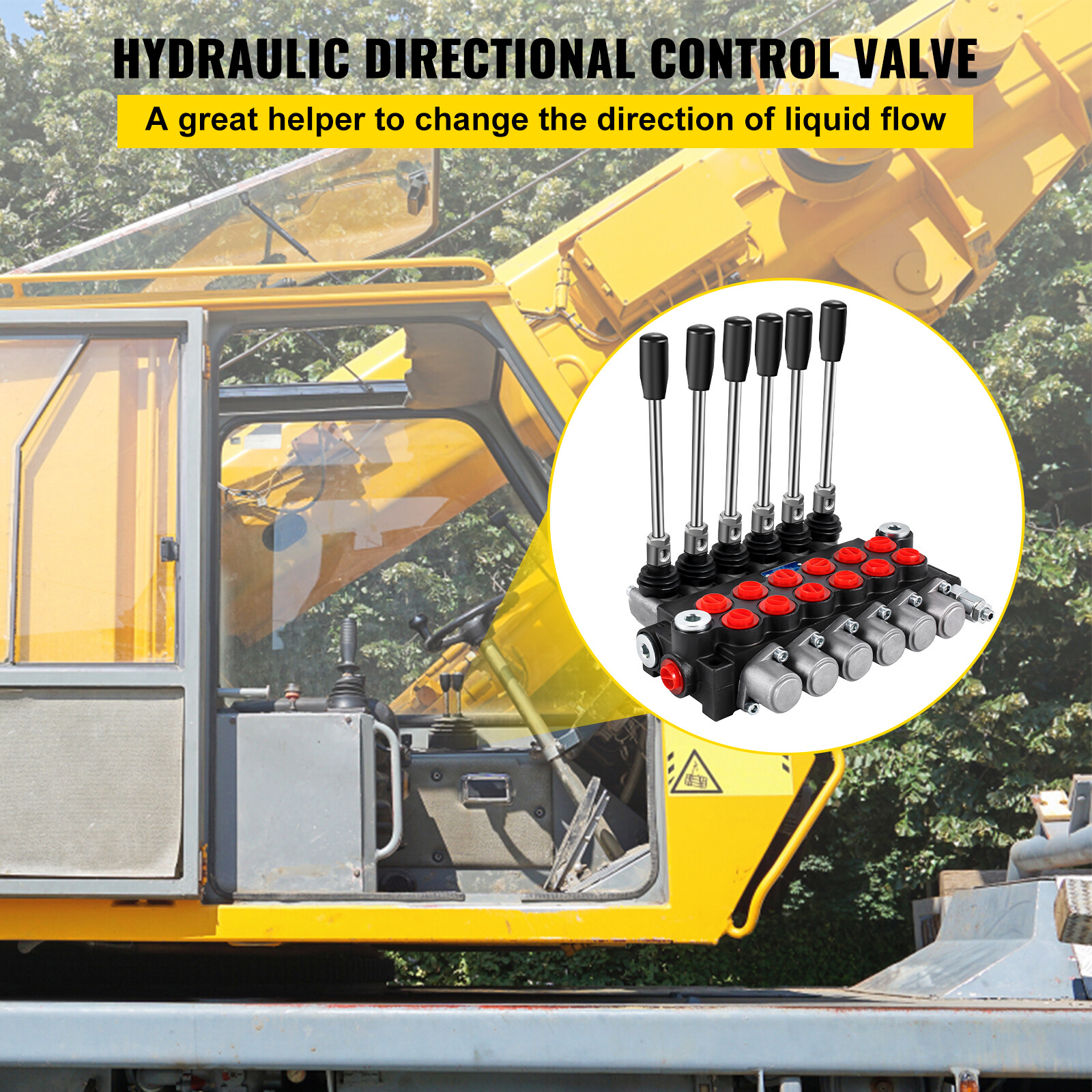 Hydraulic Backhoe Directional Control Valve w/ 2 Joysticks, 6 Spool, 11 GPM