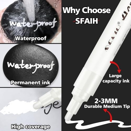 White Paint Markers Pens - 4 Pack 2-3MM Medium Tip Acrylic Medium - White