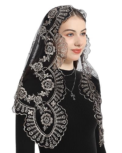 Triangle Catholic Church Mantilla Veils for Religious Christian Floral White