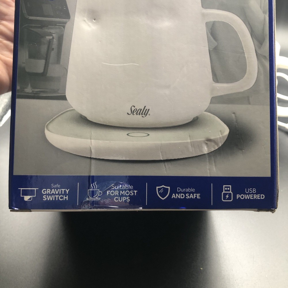 Sealy Coffee Mug+Mug/Cup Warmer 2Pc Set, USB Power, Temp Control, Gravity Switch