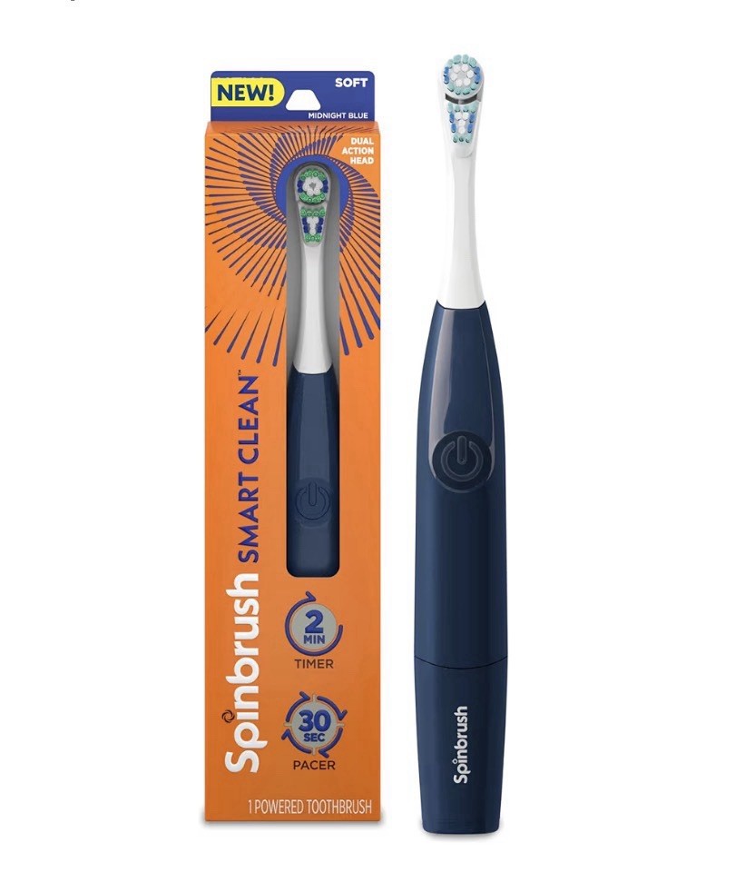 Spinbrush Smart Clean Battery Powered Toothbrush, Soft, Midnight Blue