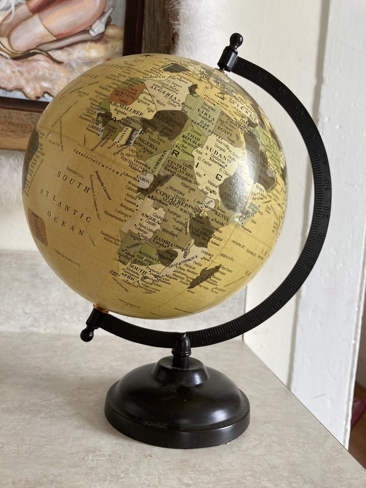 decorative 8” World globe Metal Base Septic Toned