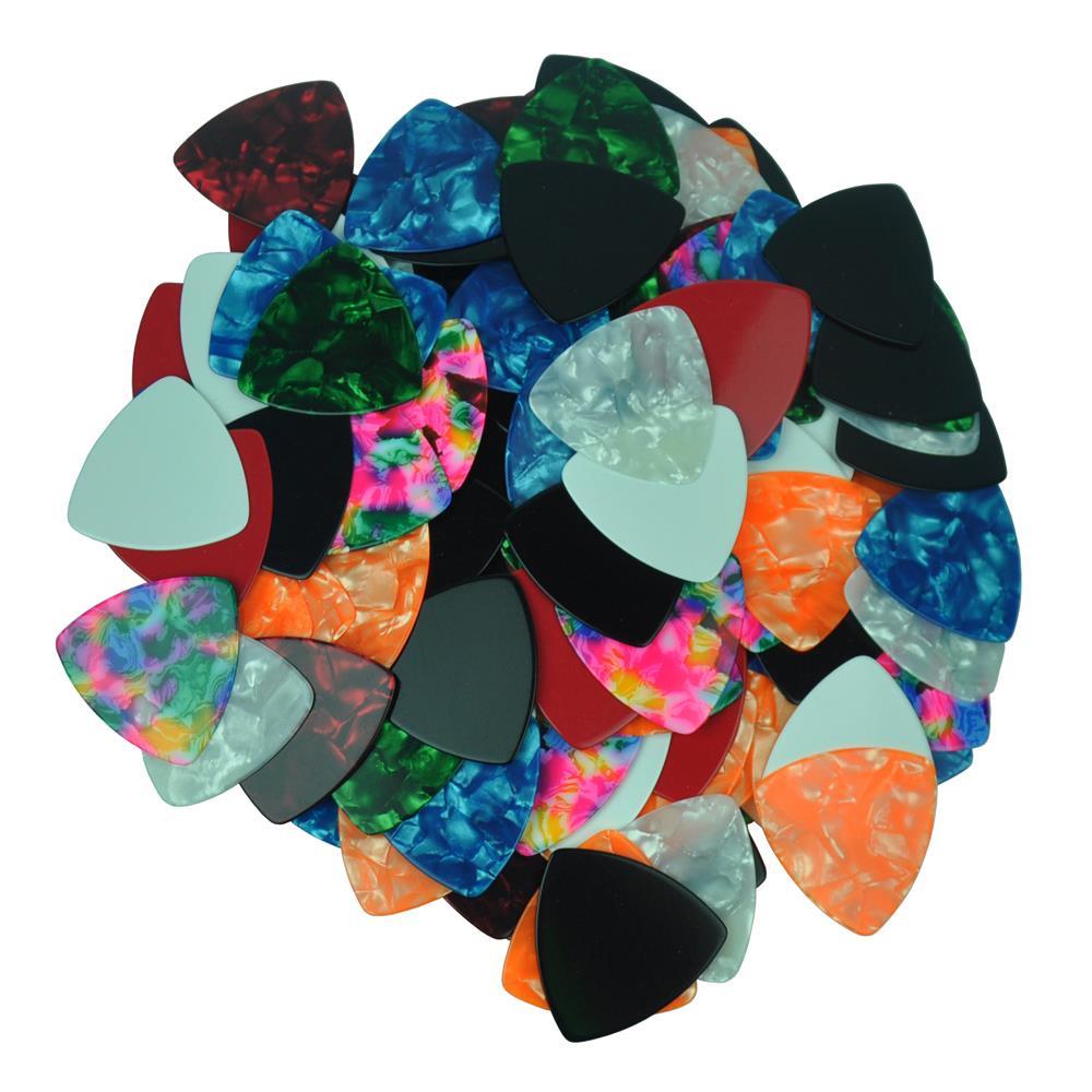 100pcs Medium 0.71mm Rounded Triangle Guitar Pick Plectrums Celluloid Mix Colors