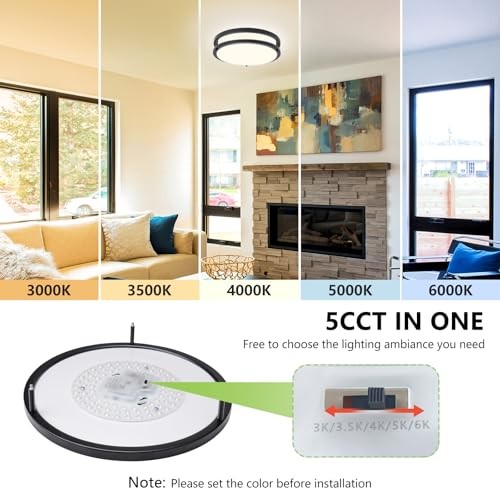 12 Inch Flush Mount Ceiling Light - 2 Pack 36W 12" 2 Pack Black (5CCT)