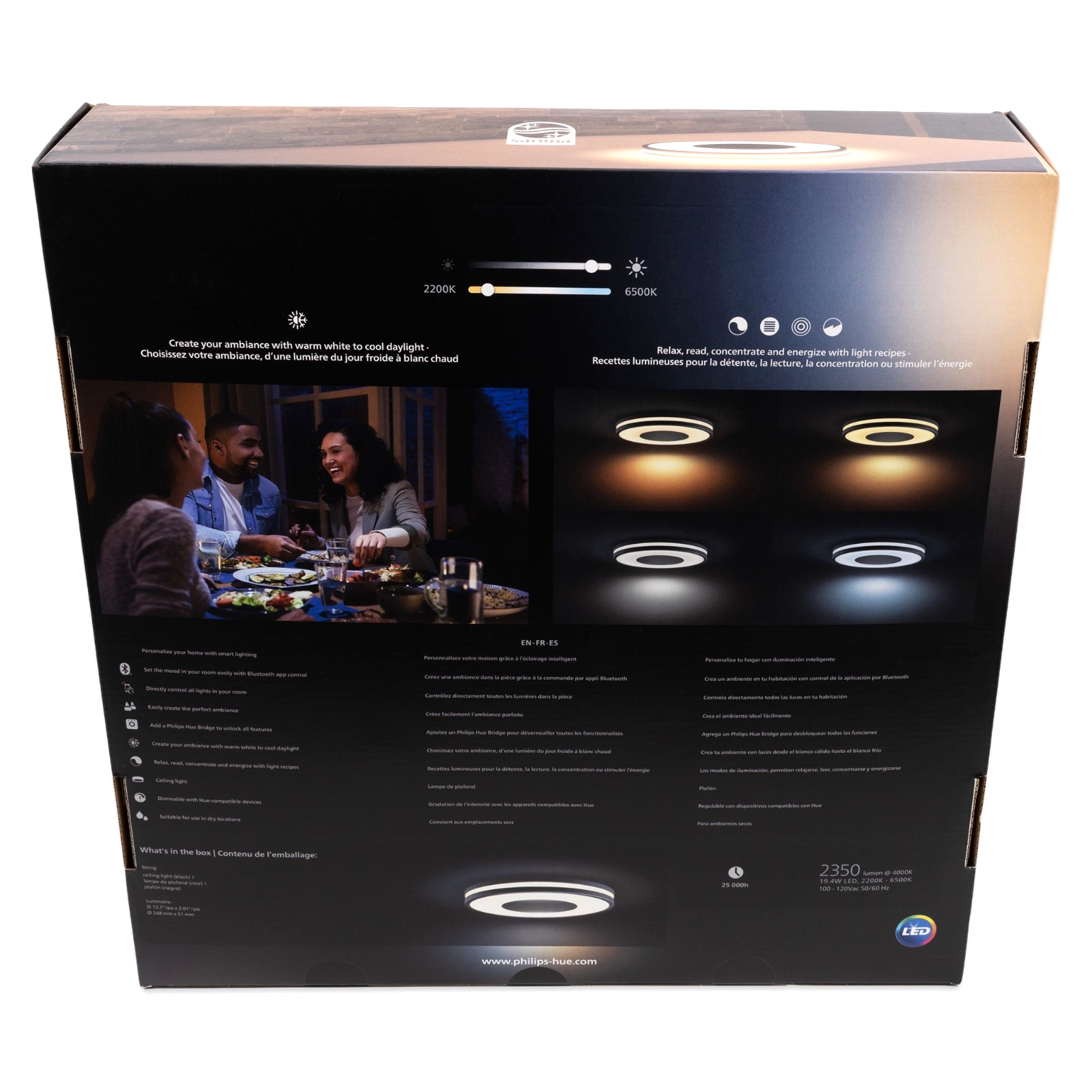 Philips Hue Being Ceiling Light Black Smart LED Flush Mount White Ambiance New