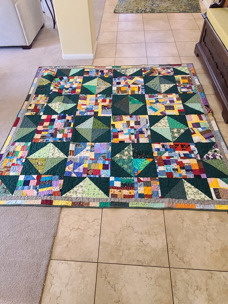Handmade Scrap Patchwork Quilt Colorful 81" X 81" New