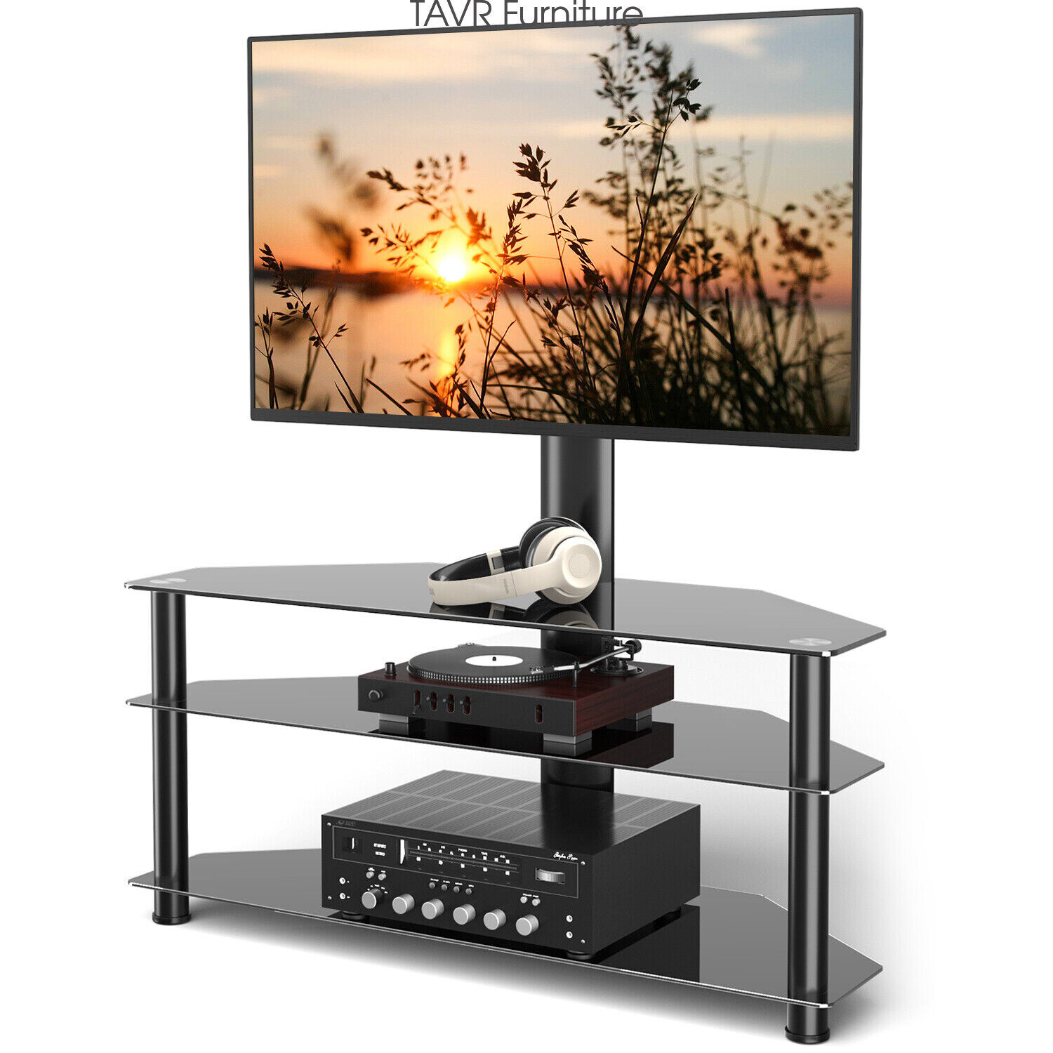 TV Floor Stand with Swivel Mount for 32-70 inch TV，6-level Height adjustable