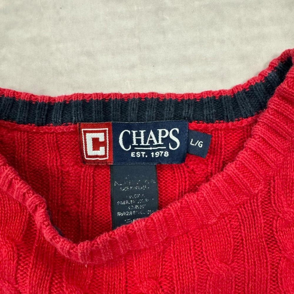 Vintage Chaps Knitted Jumper cable knit patterned pullover chunky sweater with