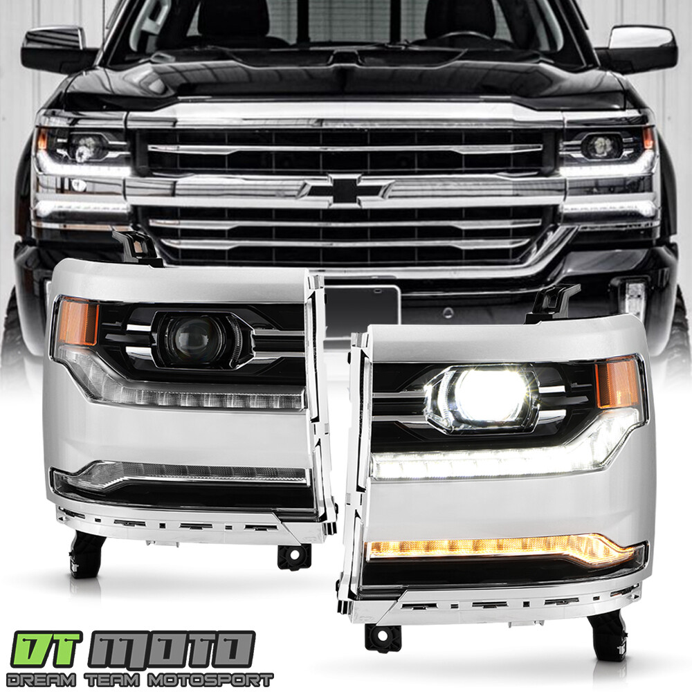 <FULL LED> 2016-2018 Chevy Silverado 1500 Chrome DRL Projector Headlights SET