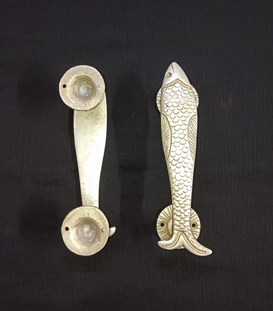 River Fish Decorative Door Handle Pair Brass Nautical Fish Door Pull Decor CA464