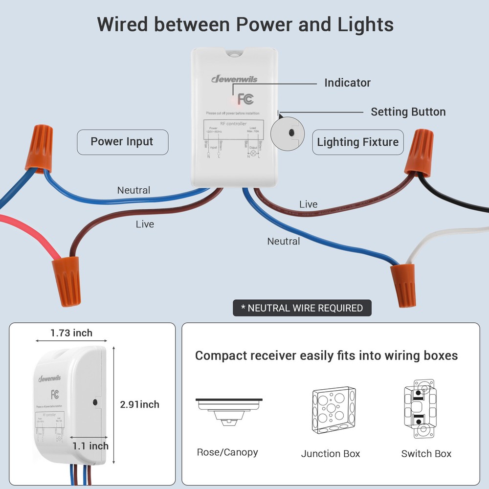 DEWENWILS Wall Switch Remote Control Lighting Fixture No in-Wall Wiring Required