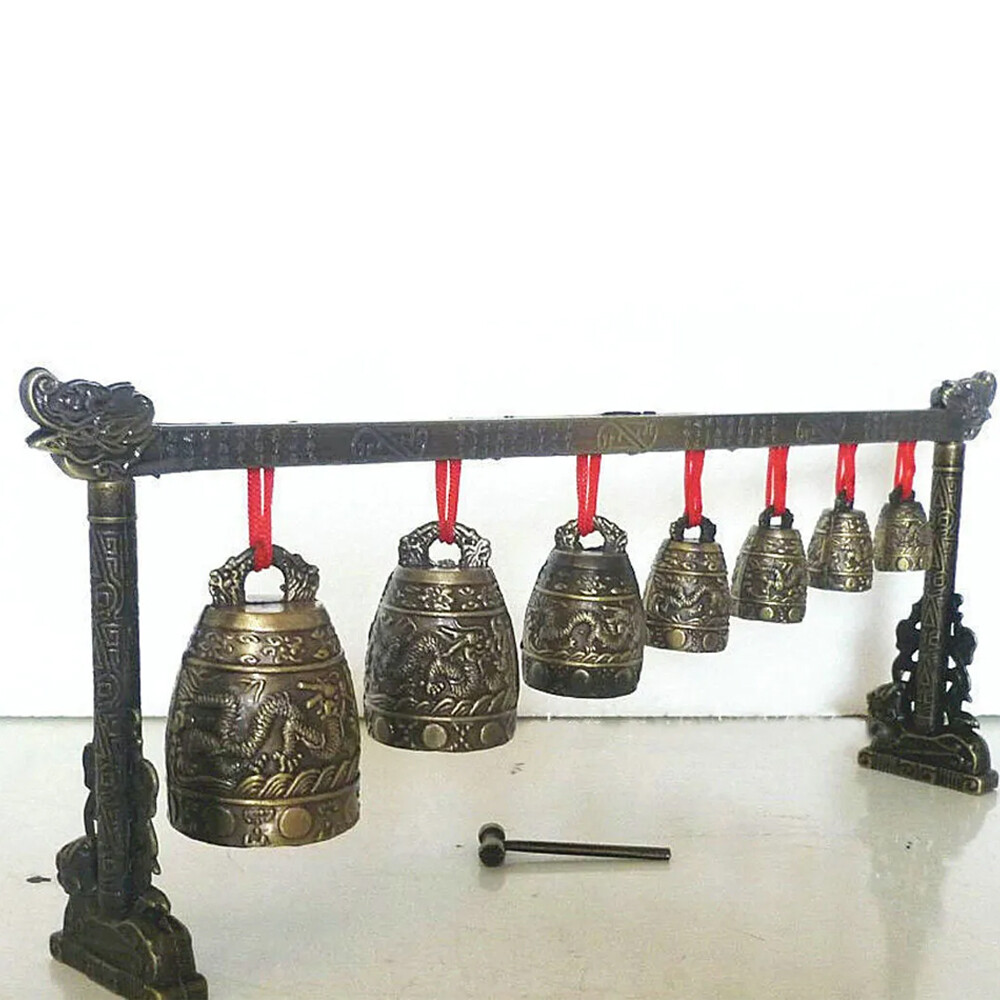 Rare Collectable Musical Meditation Gong with 7 Ornate Bells with Dragon Design