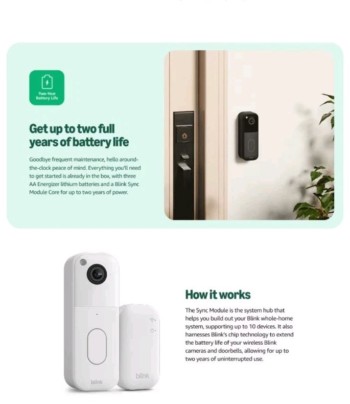 Blink Smart Video Doorbell Camera System Wireless Battery Operated W Sync Module