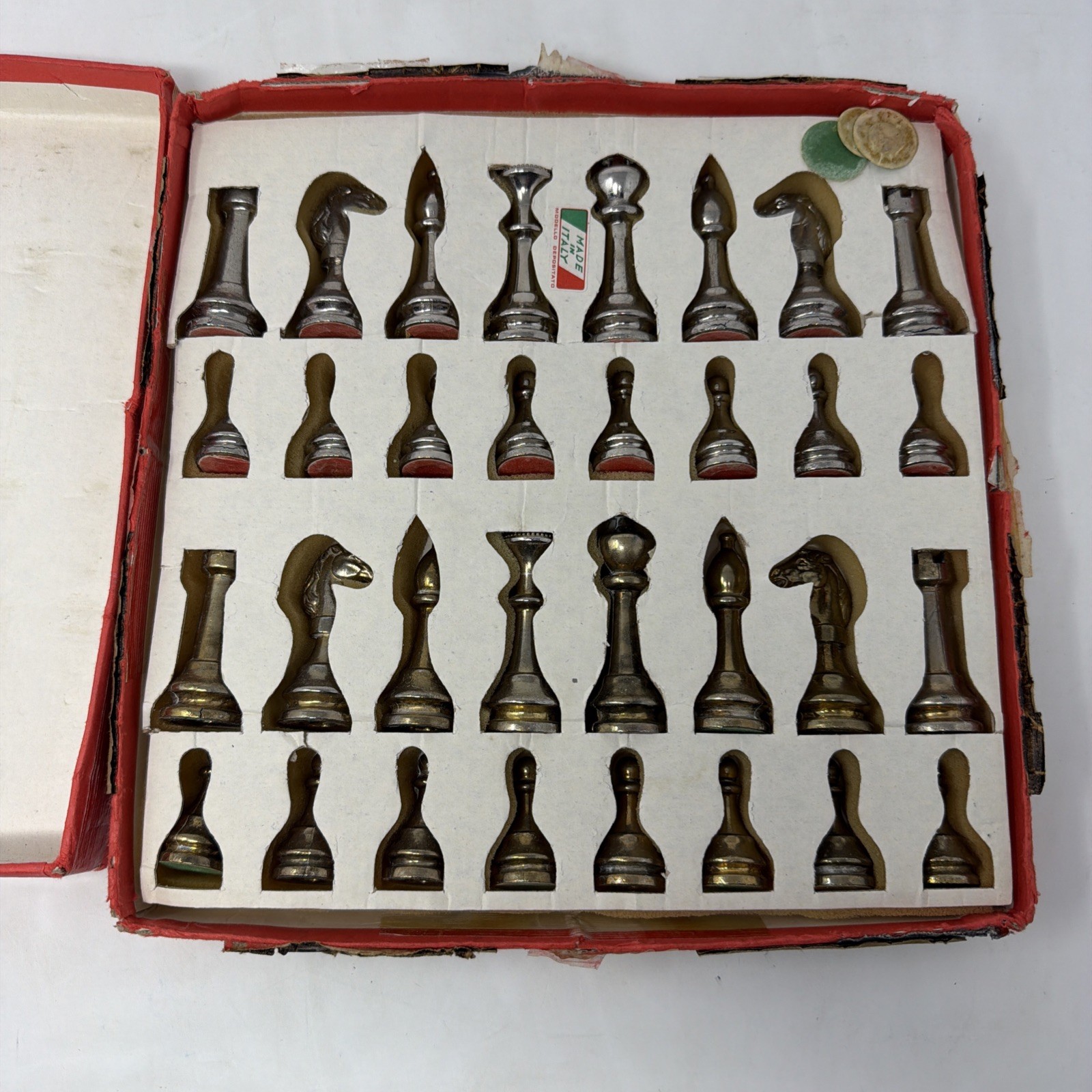 Italian 3" Brass and Cast Metal Complete Set of 32 Chess Pieces