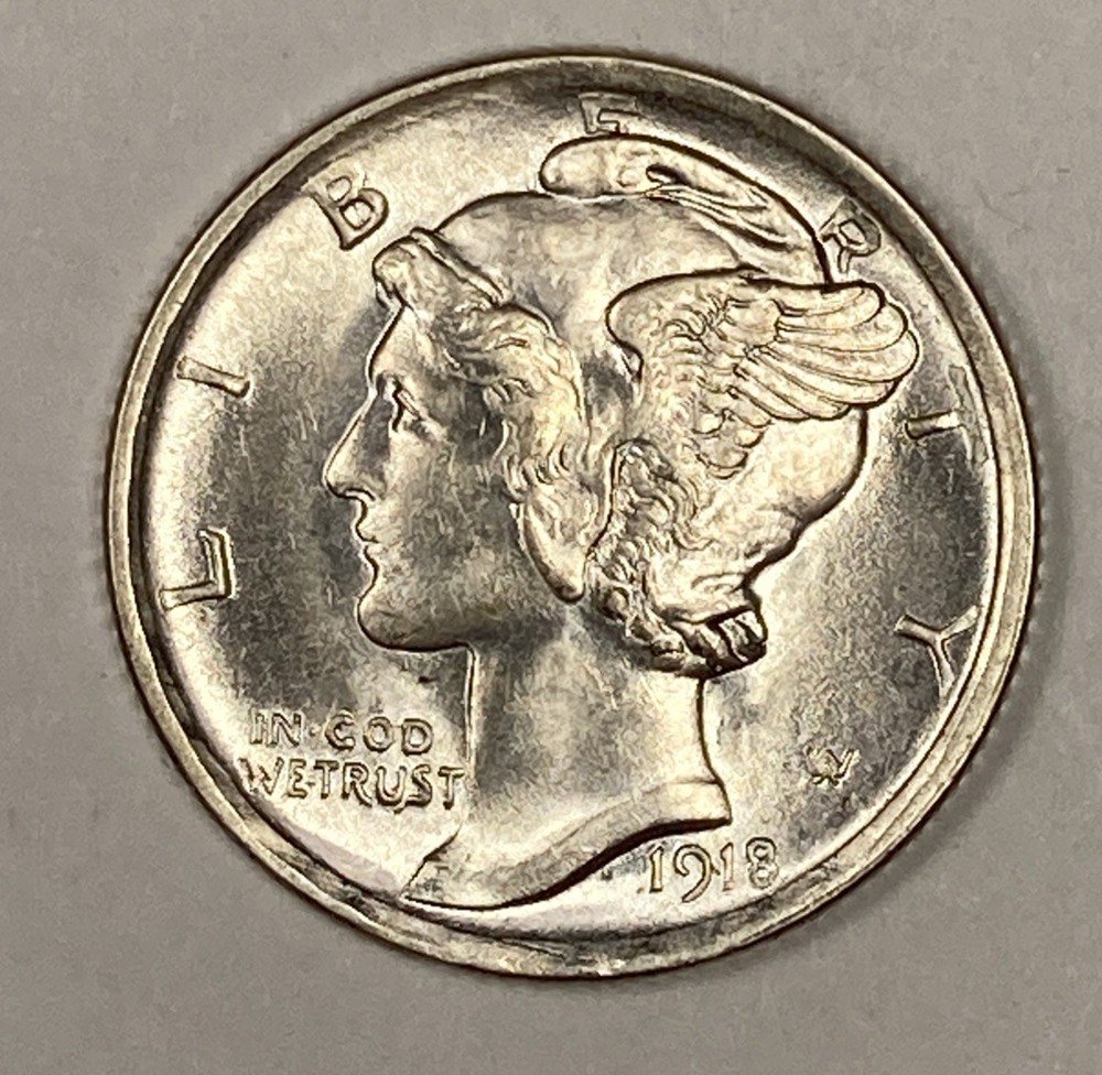 1918-D Mercury Dime .10. Super Choice Uncirculated.