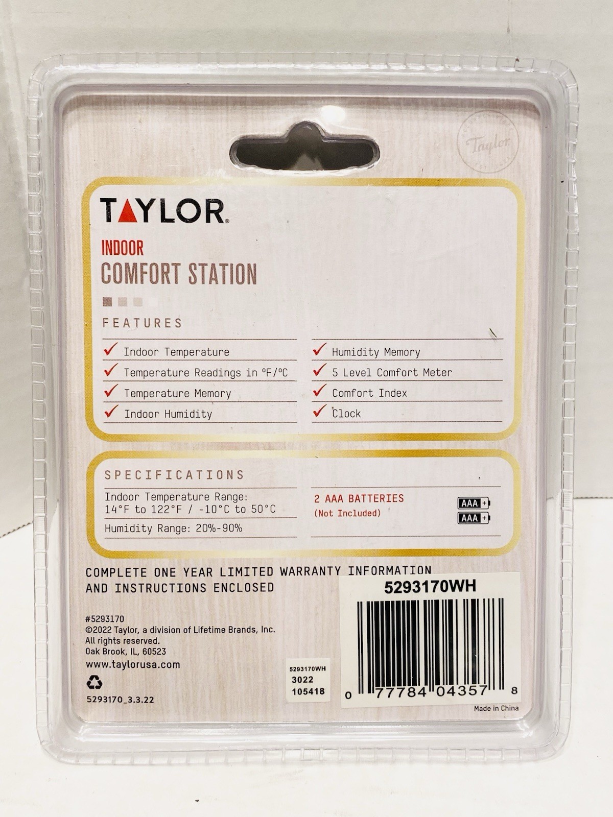Taylor Digital Wireless Indoor Comfort Level Single Display, White