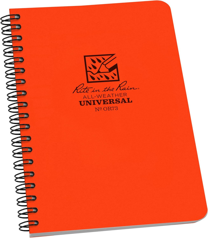 Weatherproof Side Spiral Notebook, 4.625" x 7", Orange Cover, Universal Pattern