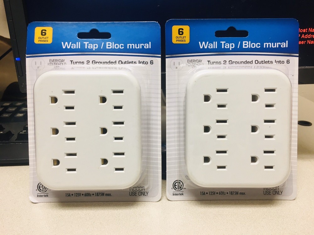 (Set of 2) 6 Outlet Wall Adapter Multi Plug Power Splitter Electrical Socket. A+