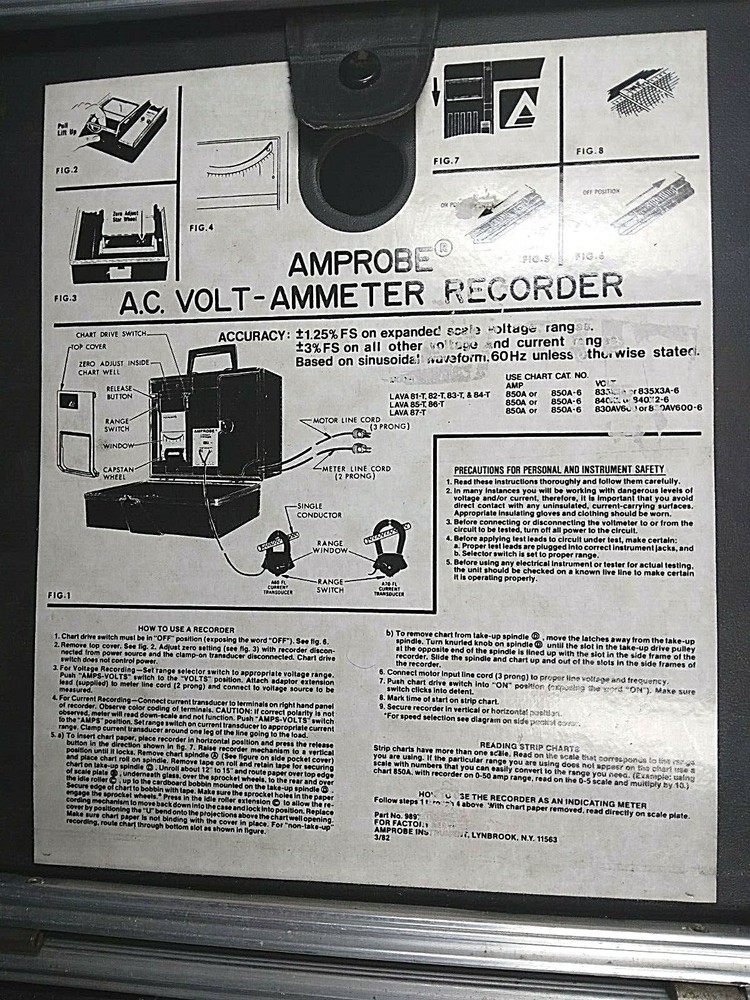 Amprobe Instrument Vintage AC Volt Ammeter, Recorder Chart Printer, Attachments